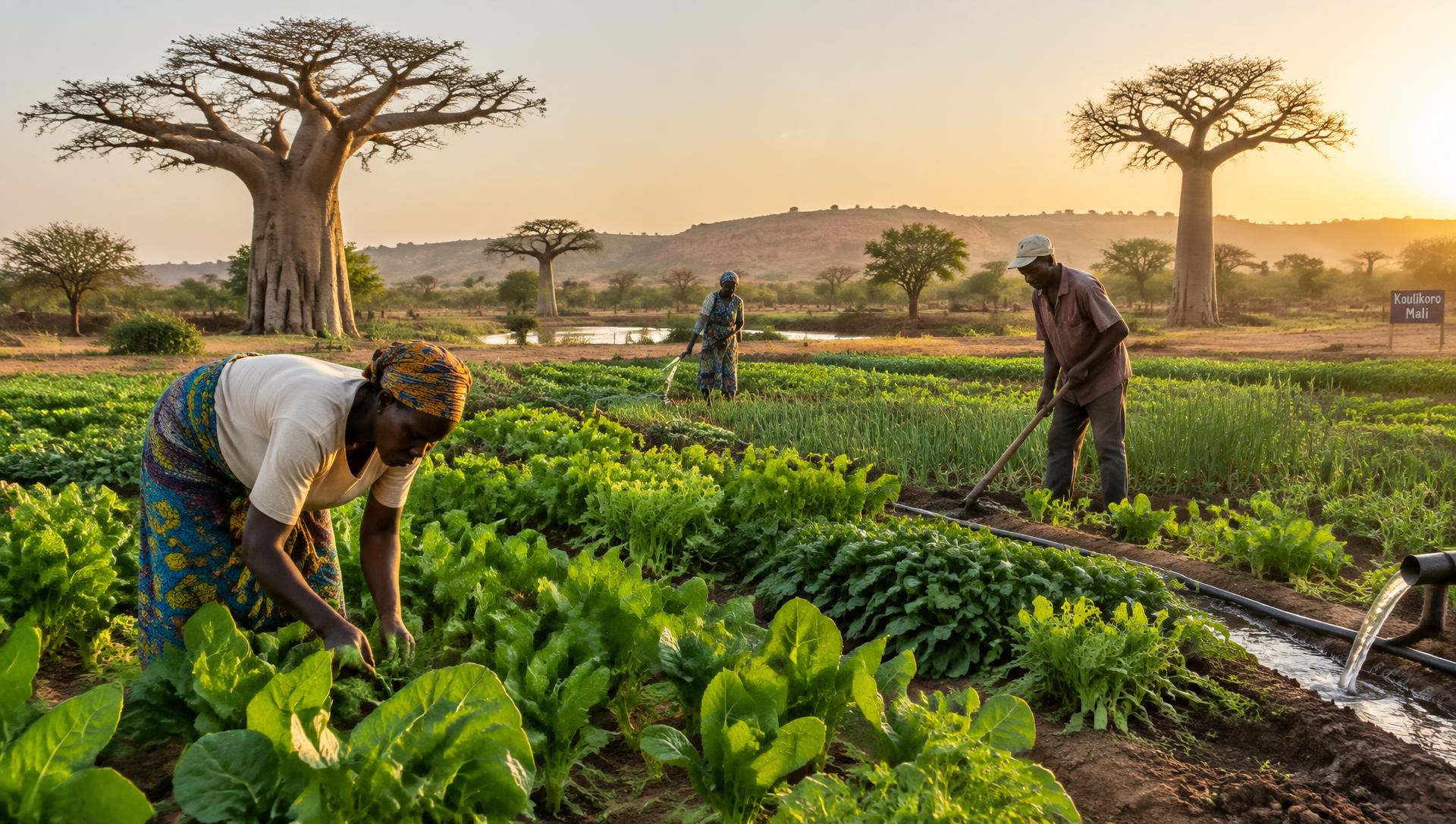 Producteurs dans un périmètre maraîcher irrigué de la région de Koulikoro